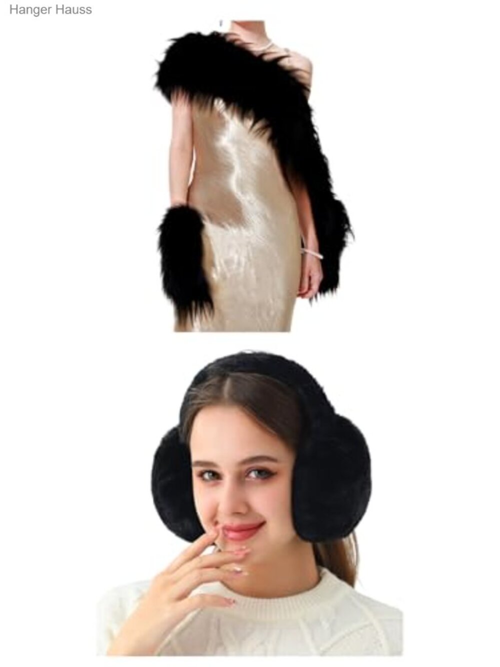 Faux Fur Shawl Collar & Foldable Earmuffs 2pc Set